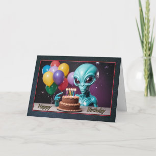 Alien desea la tarjeta de cumpleaños del niño