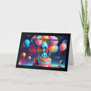 Alien en tarjeta de cumpleaños de un chico de past