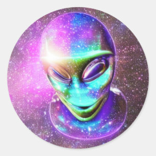Alien Face en un Pegatina de redondeo Sky Classic