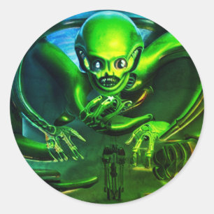Alien Green asuy Classic Round Pegatina