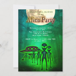 Alien loco y OVNI en la invitación de los Fiestas