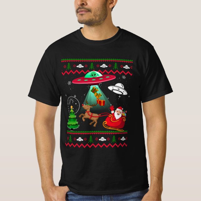 Alien Santa UFO Abducción Navidades feos Sweater S (Anverso)