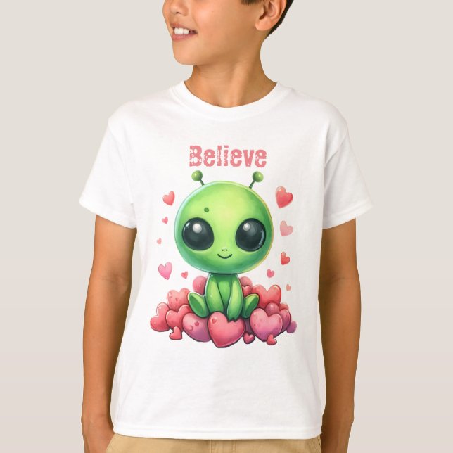 alien sentado en los corazones Love UFO Belifi top (Anverso)