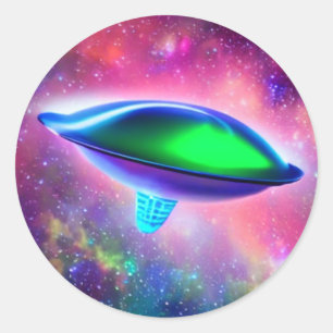 Alien Spaceship Classic Round Pegatina