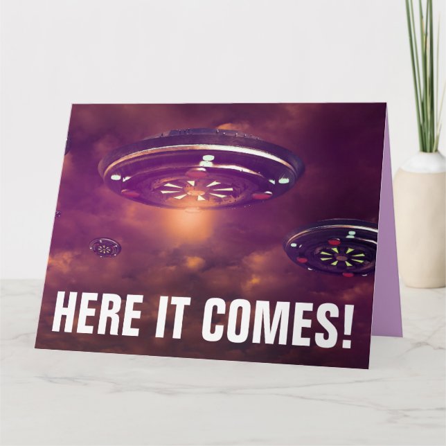 ALIEN UFO SPACESHIP FUNNY GRAN TARJETA DE CUMPLEAÑ (Anverso)