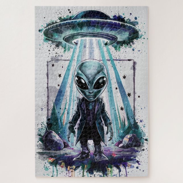 Alien viéndose del rompecabezas del OVNI (Vertical)