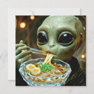 Alienígena divertido comiendo fideos Ramen