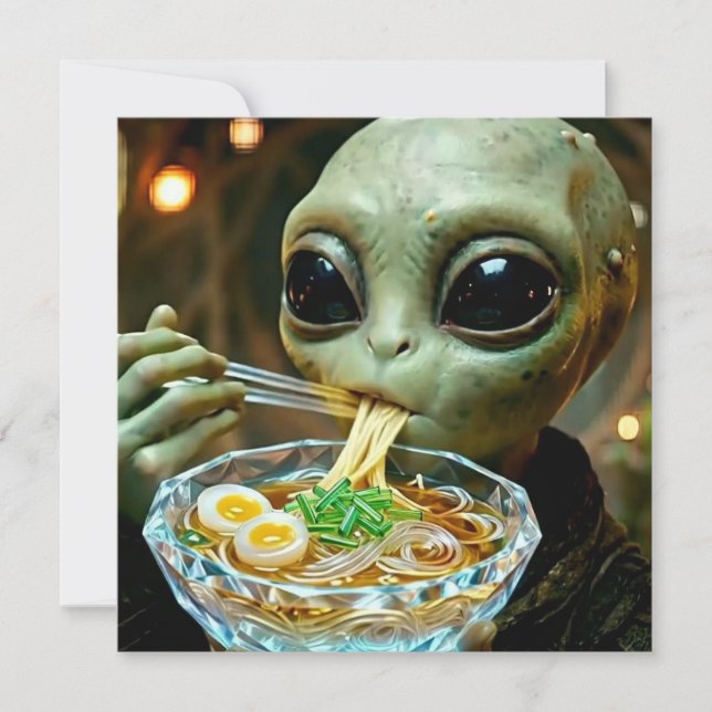 Alienígena divertido comiendo fideos Ramen (Anverso)