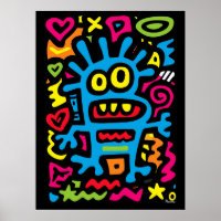 Alienígena Funky Azul – Arte Pop Neon Criatura Ext