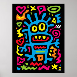 Alienígena Funky Azul – Arte Pop Neon Criatura Ext
