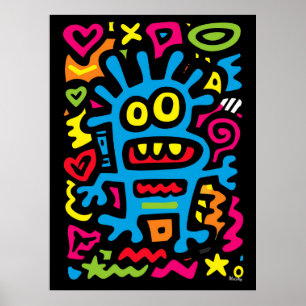 Alienígena Funky Azul – Arte Pop Neon Criatura Ext
