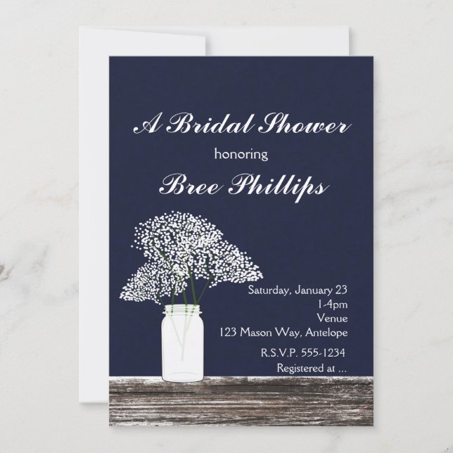 Aliento de Bebé en Invitaciones Azules Rústicas de (Anverso)