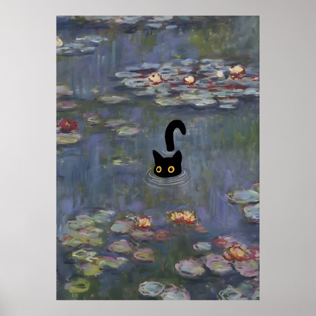 Alilides de agua de monet de impresión de gato (Frente)
