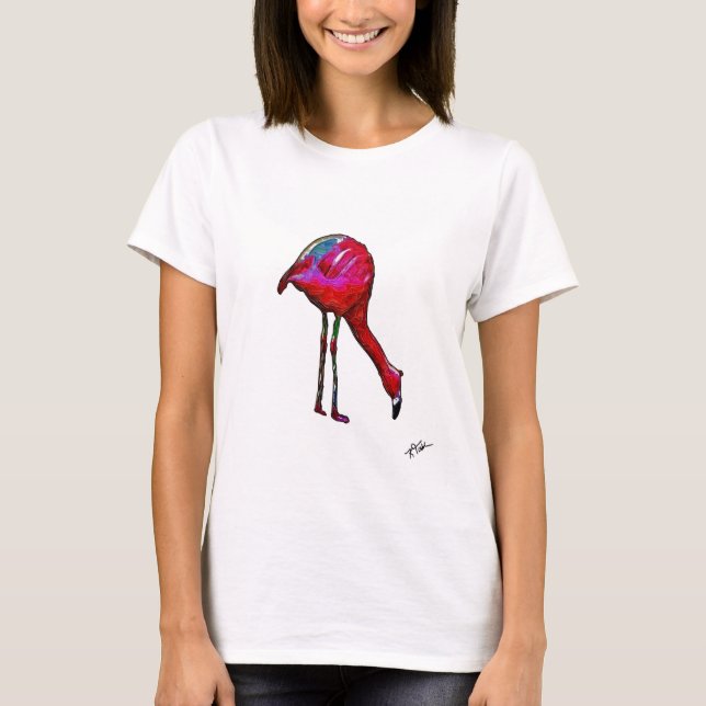 Alimentando Flamingo En Camiseta Abstracta (Anverso)