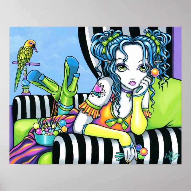 "Alisha" Candy Rainbow Parrot Fae Poster de arte (Frente)