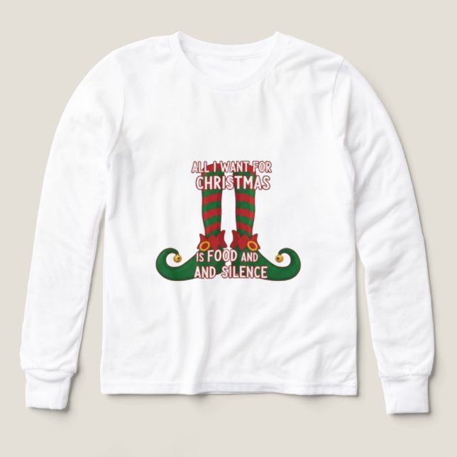 All I Want For Christmas Is Food And Silence T-Shi (Diseño frontal)