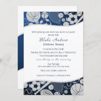 All Sports Bar Mitzvah Silver Blue Invitación 2