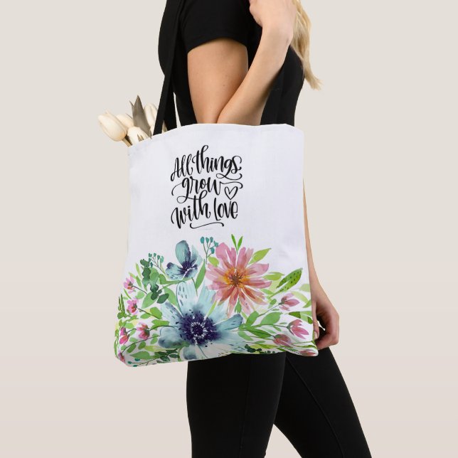 All things grow with love bolso de tela con flores (Detalle)
