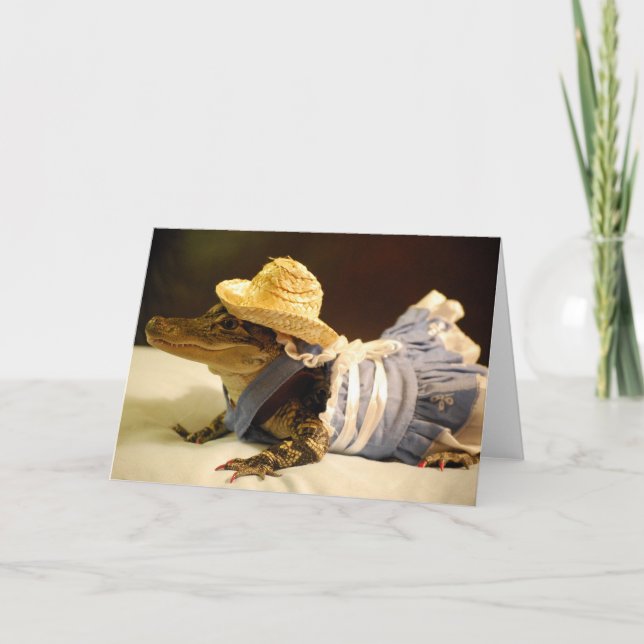 Alligador En Una Tarjeta De Saludo De Vestido (Anverso)