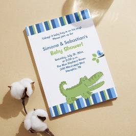 Alligator Baby Shower Invitación azul/verde 4x6
