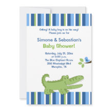 Alligator Baby Shower Invitación Azul/Verde 5x7