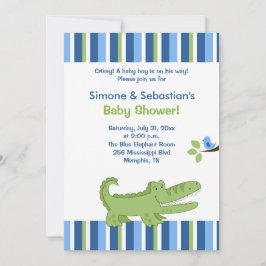 Alligator Baby Shower Invitación Azul/Verde 5x7