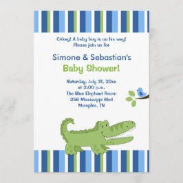 Alligator Baby Shower Invitación Azul/Verde 5x7