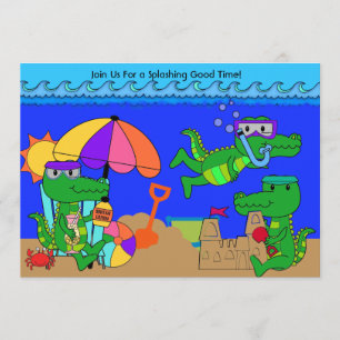 Alligator Beach Fiesta Natación Invitación de cump