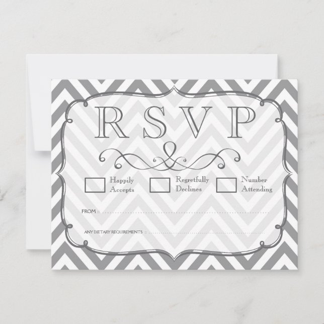 Alloy tarjetas RSVP de Boda Gris y Chevron Blanco (Anverso)