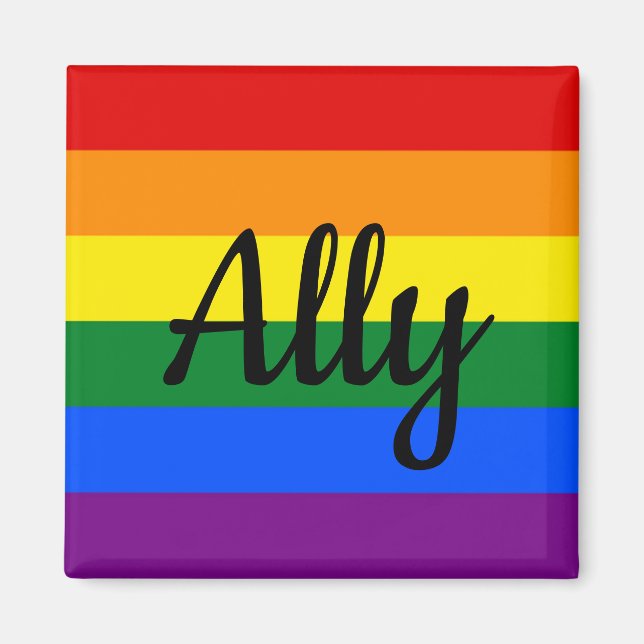 Ally | Imán de la bandera del orgullo arcoiris (Frente)