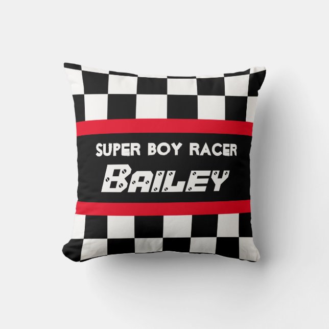 Almohada a cuadros negra roja del nombre de la (Anverso)