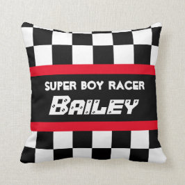 Almohada a cuadros negra roja del nombre de la