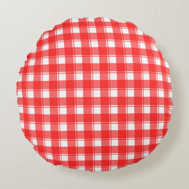 Almohada a cuadros rayada país rojo blanco (Anverso)