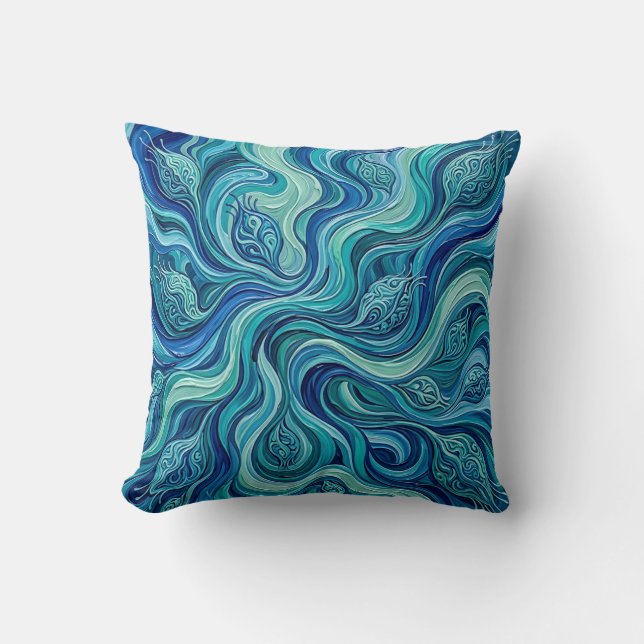 Almohada abstracta azul océano (Anverso)