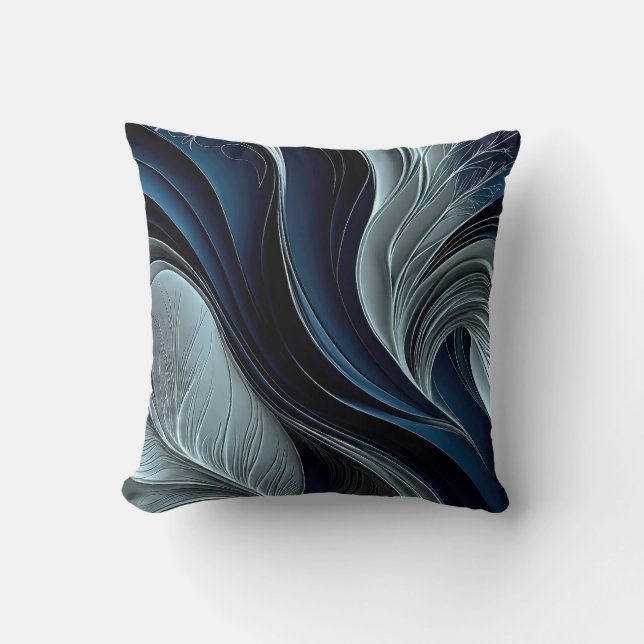 Almohada abstracta con aire dorado – Índigo fluyen (Anverso)
