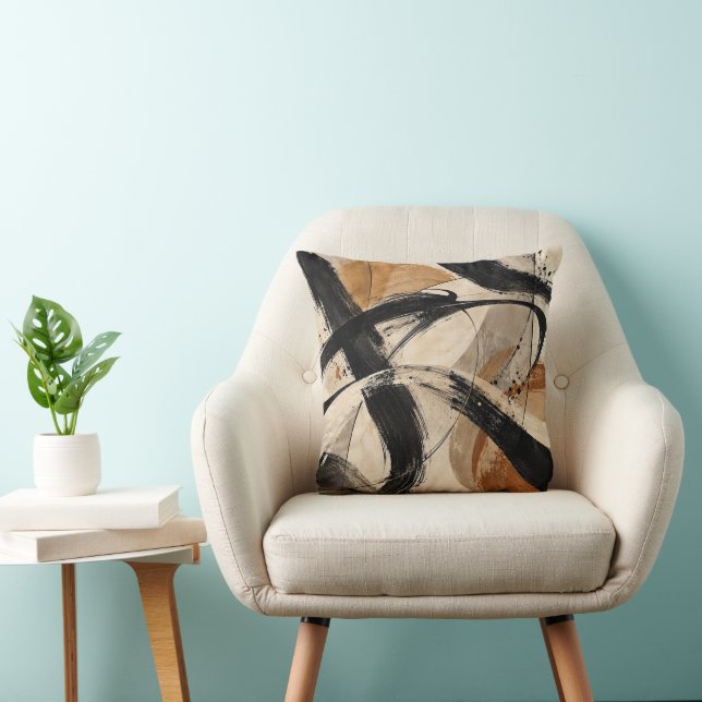Almohada abstracta con pinceladas de ocre negro mo (Silla)