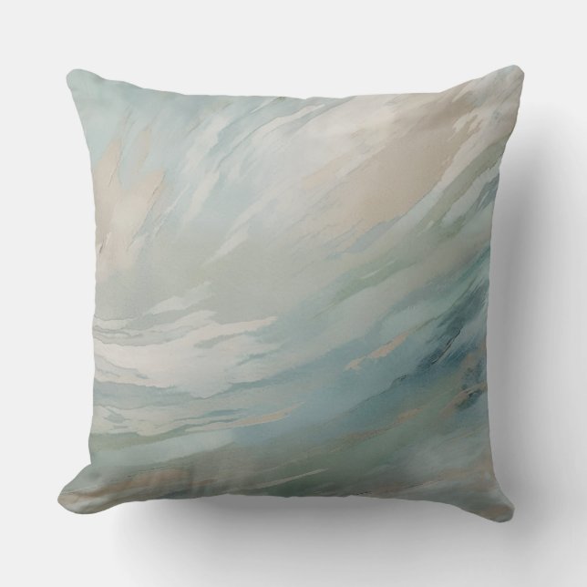 Almohada abstracta de azul turquesa beige y verde  (Anverso)