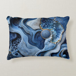 Almohada abstracta de geoda dorada azul | Arte de 