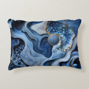 Almohada abstracta de geoda dorada azul   Arte de 