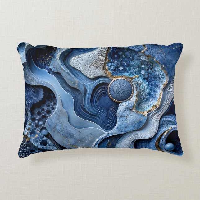 Almohada abstracta de geoda dorada azul | Arte de  (Anverso)