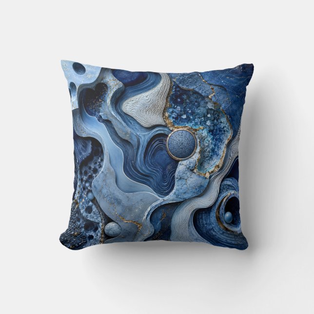 Almohada abstracta de geoda dorada azul | Arte de  (Anverso)