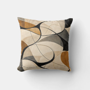 Almohada abstracta de líneas fluidas de ocre negro