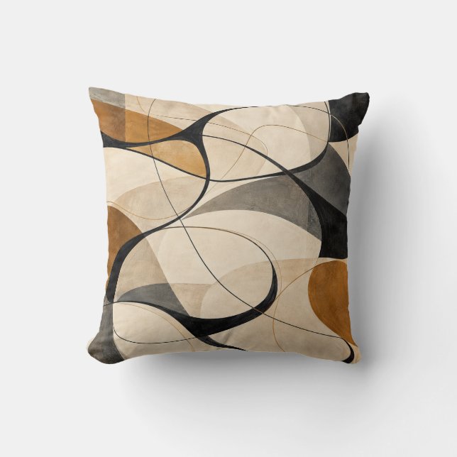 Almohada abstracta de líneas fluidas de ocre negro (Anverso)