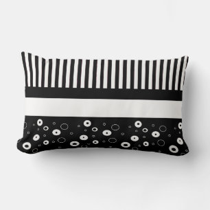 Almohada abstracta de lunares rayados en blanco y 