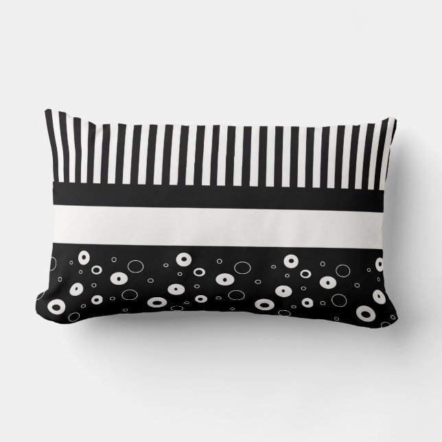 Almohada abstracta de lunares rayados en blanco y  (Anverso)