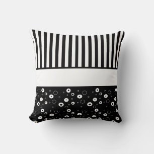 Almohada abstracta de lunares rayados en blanco y 