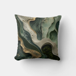 Almohada abstracta de mármol dorado verde | Arte d