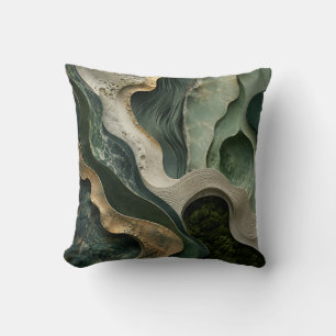 Almohada abstracta de mármol dorado verde Arte d