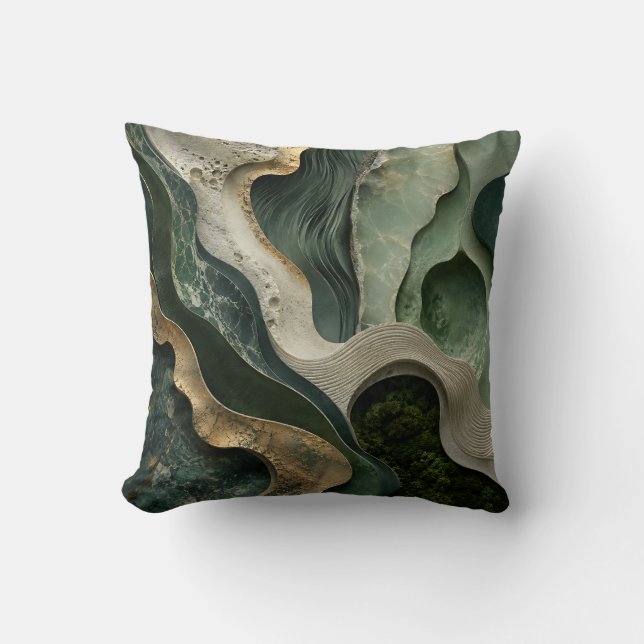 Almohada abstracta de mármol dorado verde | Arte d (Anverso)