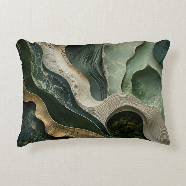 Almohada abstracta de mármol dorado verde | Arte d (Anverso)